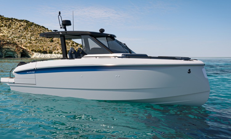 Gran Turismo 35 Alpine Edition with Signal Grey hull and navy detailing.