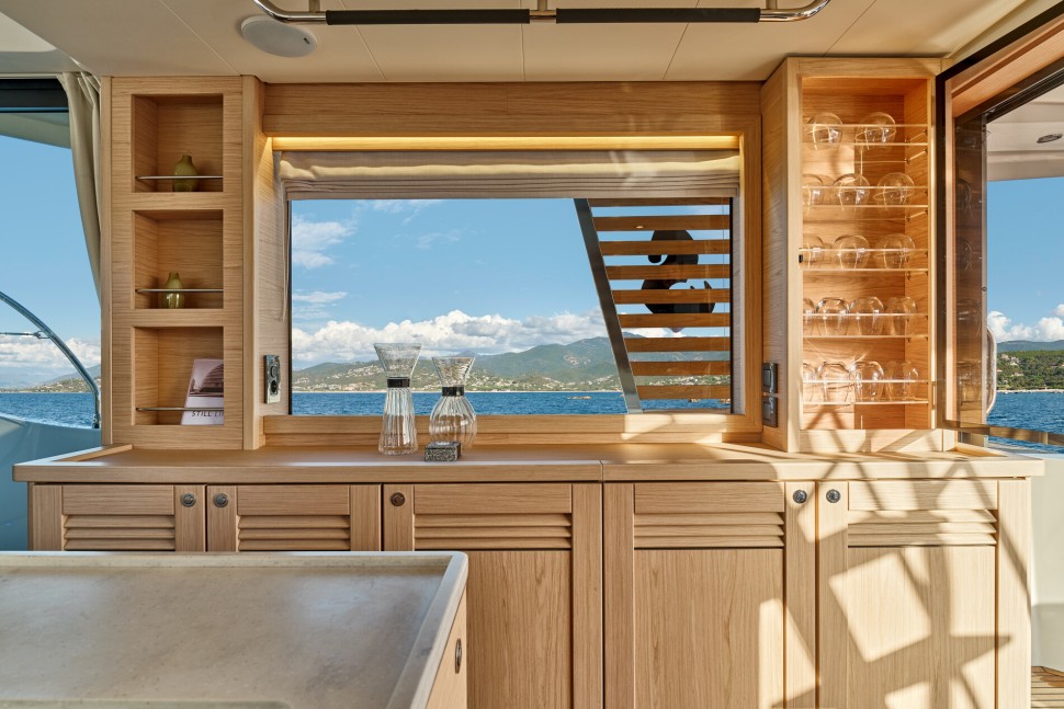 15 beneteau swift trawler 48 galley bar cabinet
