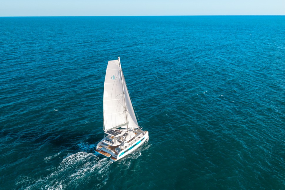 lagoon 47 02 catamaran aerial underway